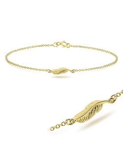 Feather Shaped Gold Plated Silver Anklet ANK-319-GP